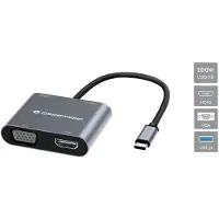 Conceptronic DONN16G, Langallinen, USB 3.2 Gen 1 (3.1 Gen 1) Type-C, 100 W, Musta, Hopea, 4K Ultra HD, 4096 x 2160 pikseliä