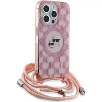 Karl Lagerfeld KLHMP15XHCKCKLCP iPhone 15 Pro Max 6.7" pink/pink hardcase IML Crossbody Monogram Karl & Choupette Head MagSafe
