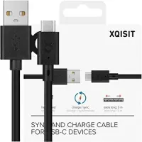 Xqisit Lataus- ja Synkronointikaapeli USB A - USB C 3.0m Musta/Musta 31298