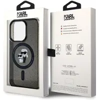 Karl Lagerfeld iPhone 15 Pro IML Glitter Karl & Choupette MagSafe Kotelo - Musta
