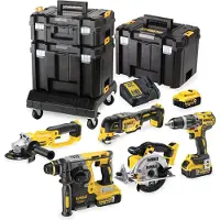 DeWalt Työkalusarja DCK654P3T (DCD796 + DCF887 + DCG412 + DCS355 + DCS391 + DCB273); 18 V; 3x5,0 Ah akku