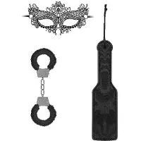 Ouch! B&W - Bondagesetti aloittelijoille #3, pitsinaamiolla, käsiraudoilla, lätkällä, tyylikäs, msuta
