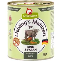 Granatapet nauta ja fasaani & porkkana, pinaatti ja safloriöljy koiranruoka