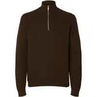 Selected Slmdane Ls Knit Structure Half Zip Noos - Brown - XL