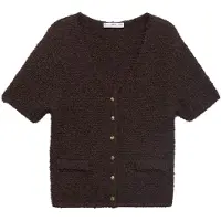 Mango Short-Sleeved Bouclé Cardigan - Brown - S