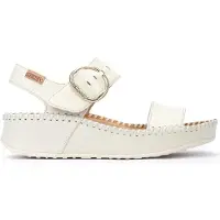 Pikolinos for woman. W1C-0709 White leather sandals Marina -Height 5cm wedge (36), 3 to 5 cm, Buckle, Casual, Classic