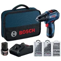 Bosch Pora/ruuvinväännin Bosch GSR 12V-30; 12 V; 2x2,0 Ah akku + tarviketta
