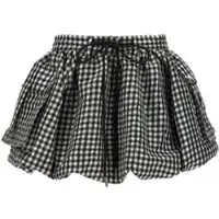 Ganni Crinkled Taffeta Check Mini Bubble Skirt - Black - 38
