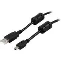Deltaco – USB 2.0 kaapeli A-MiniB u-u, ferriittiytimet, 2m, musta (USB-26FS)
