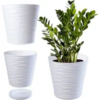 Hobby Hall Kadax -kukkapotti lasinalusilla, istuttajilla sisälle, vaalea kukkaruukku, muovinen kasvien ruukku, pyöreä juoni kukille, kasvit, talo, istutuslaite (21 cm, valkoinen)