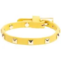 Dark Leather Stud Bracelet Mini Yellow