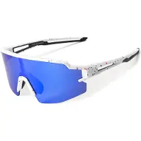 RockBros Polarized Cycling Glasses with UV Protection and Corrective Insert Blue Lenses - White