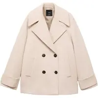 Mango Double-Breasted Wool-Blend Coat - Cream - S