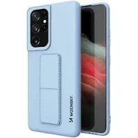 Wozinsky Kickstand Case Silicone Case with Stand Samsung Galaxy S21 Ultra 5G Light Blue
