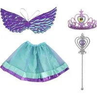 Real UniQ Magic Party Lila hame, siivet, tiara ja taikasauva
