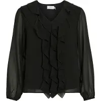 Vila Viane L/S V-Neck Frill Top - Noos - Black - 40