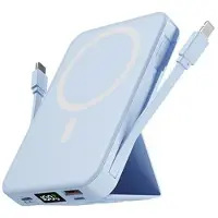 Mtp Products Magneettinen langaton tehopankki USB-C- ja Lightning-kaapeleilla - 10000mAh/15W - sininen