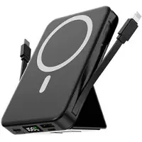 Mtp Products Magneettinen langaton verkkovirtalähde USB-C- ja Lightning-kaapeleilla - 10000mAh/15W - musta