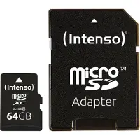 Intenso 64 Gt MicroSDXC Class 10 -muistikortti + SD-adapteri, musta
