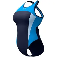 Speedo Womens High Neck Splice Cross Back Swimsuit - Navy - 42