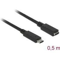 DeLOCK USB 3.2 Gen 1 USB-C -jatkokaapeli, 0,5 m, musta