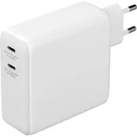 Deltaco 60W GaN-verkkovirtalaturi/varavirtalähde 9600mAh, 2x USB-C PD, valkoinen
