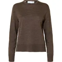 Selected Slwthea Ls Knit Merino O-Neck Noos - Brown - L