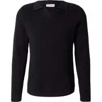 Lindbergh Rib Knitted L/S V-Neck Polo - Black - XL