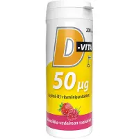 Vitabalans D-Vita 50 µg Mansikka-vadelma 200 tabl. ravintolisä