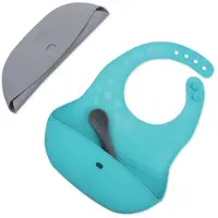 Bblüv Pöket ruokalappu mukana lusikka Grey/Aqua 2 kpl