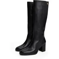 Tommy Hilfiger Stacked Heel Leather Long Boot - Black - 38