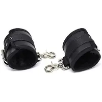 FETISH ADDICT Leather Handcuffs With Big Hoops Black