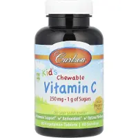 Carlson Labs Carlson, Lasten Kevyt Vitamin C, Luonnollinen Tangerine, 250 mg, 60 kasvissyöjä tabletti
