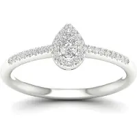Lykken Elegance valkokultainen pisaranmuotoinen halo-timanttisormus 0,20 ct-170