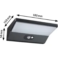 Paulmann 94335 LED-aurinkoseinävalaisin, syvyys 15, Musta, Alumiini, Moderni