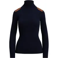 Ralph Lauren Faux-Leather-Trim Ribbed Turtleneck - Navy - XL
