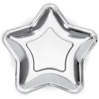 Party Deco Paperilautaset, Asteriski, hopea, 18 cm, 6 kpl yleiskäyttöinen