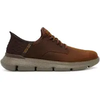 SKECHERS for man. 205046 Garza Gervin Brown Leather Sneakers (42), Flat, Laces, Casual