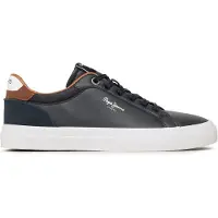 Pepe Jeans for man. PMS30839 Court leather sneakers De Kenton navy (45), Blue, Flat, Laces, Casual