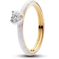 Pandora Heart 14K Gold-Plated Ring With Clear Cubic Zirconia And Shimmering White Enamel - White - 52
