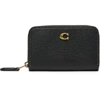 Coach Polished Pebble Leather Essential Small Zip Around Card Case - Black - ONE SIZE