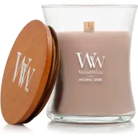 Woodwick Opulent Wood Patchouli Creme tuoksukynttilä sisältää puusydämen 275 g