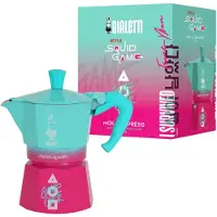 Bialetti Moka Express Squid Game -mutteripannu, 3 kuppia, alumiini, sininen, vaaleanpunainen
