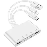 Mtp Products 5-in-1 OTG USB Hub / kortinlukija Lightning, USB-C, USB-A-portit