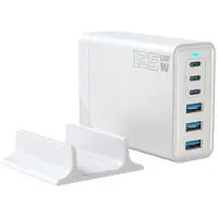 Mtp Products 135W GaN-pöytälaturi / 6-porttinen nopea latausasema - 3x USB-C, 3x USB-A - Valkoinen