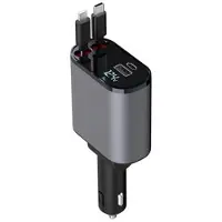 Mtp Products X16 100W supernopea 180 astetta pyörivä autolaturi, jossa on sisäänvedettävät USB-C- ja Lightning-kaapelit