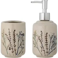 Bloomingville Bea Soap Dispenser Set, Nature, Stoneware - Beige - ONE SIZE