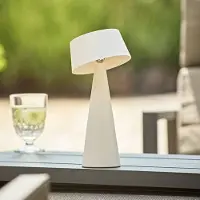 Sigor LED-akku-pöytävalaisin Solino, valkoinen, aurinko/USB, 26 cm, IP44 himmennettävä, Valkoinen/opaali, Olohuone/ruokailutila, Alumiini, Moderni