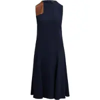 Ralph Lauren Faux-Leather-Trim Georgette Dress - Navy - 38