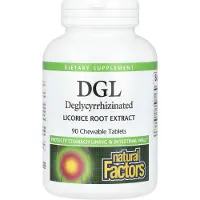 Natural Factors DGL Deglycyrrhizinoitu Lakritsijuuri 400 mg, 90 pureskeltavaa tablettia